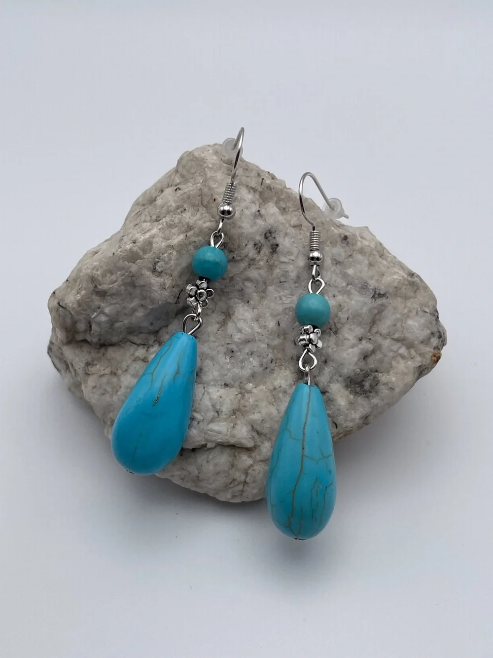 Turquoise Water Drop Shape Dangle Earrings - Picture 1 of 12